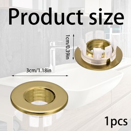 1 PCS Sink Overflow Cover Durable Sink Overflow Ring Overflow Sink Hole Cover Round Overflow Hole Cover Bathroom Sink Overflow Ring Sink Trim Overflow Cover for Sink Bathroom Kitchen (Gold)