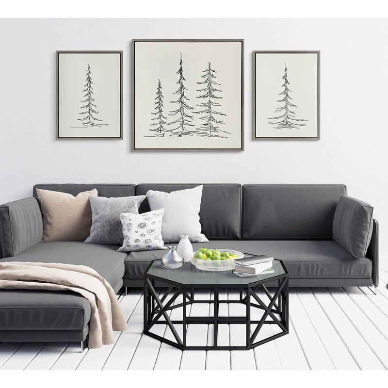 Kate and Laurel Sylvie Minimalist Evergreen Trees Sketch Framed Canvas