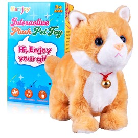 Yellow Plush Cat Stuffed Animal Interactive Cat Robot Toy, Barking Meow Kitten Touch Control, Electronic Pet Cat Kitty Toy, Animated Toy Cat for Girl Kid L:12" * H:8" * W:5"