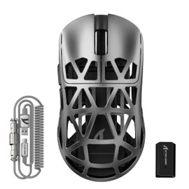 ATTACK SHARK R2PRO 45g Superlight Magnesium Alloy Mouse, PixArt PAW3950 Sensor, 42000DPI, 8000Hz Wireless Polling Rate, 2.4G/BT/Wired Gaming Mouse, Programmable Mice with Coiled Cable, PC/Mac, Grey