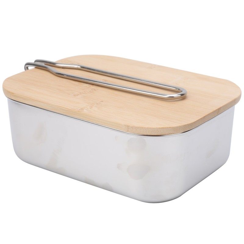 Stainless Steel Lunch Storage Box with Bamboo Lid Portable Camping