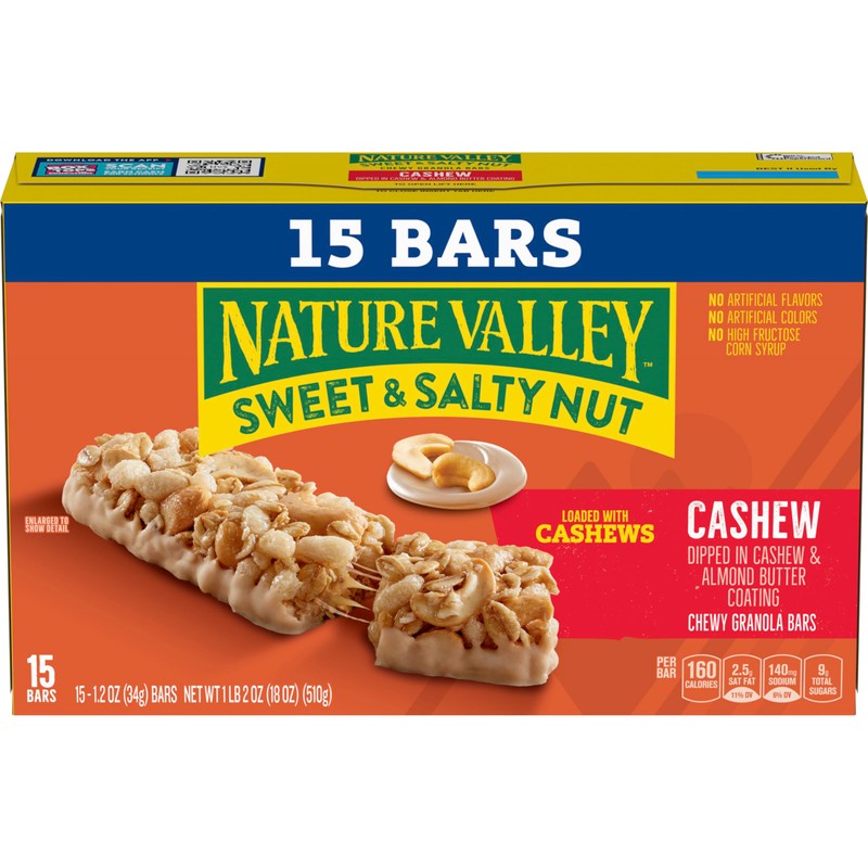 Nature Valley Sweet and Salty Nut Granola Bars, Cashew, 15