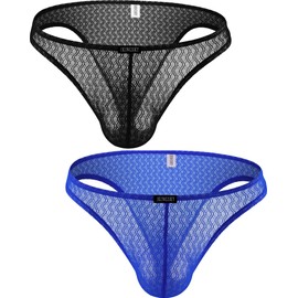 IKINGSKY Men's Cheeky Briefs See Through Bugle Bikini Underwear Lace Brazilian Back Under Panties for Men (XX-Large, 2 Pack)