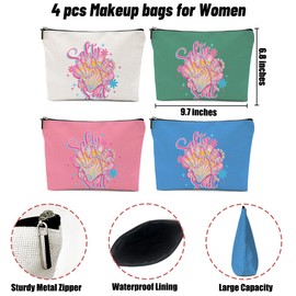 4 Pack Vintage Pearl Seashell Bow Beach Coastal Makeup Bag, Travel Essential Cosmetic Bags for Women, Bachelorette Party Travel Toiletry Bag Birthday Graduation Retirement Summer Vacation Weekend