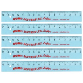 KUM AZ902.01.16-B - Left Handed Ruler 15 cm Blue Flexible Pack of 5 School Supplies