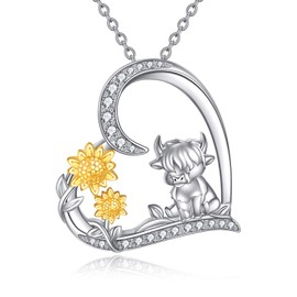 LUHE Highland Cow Necklace Animal Heart Necklace Sterling Silver Animal Jewelry Gifts for Women