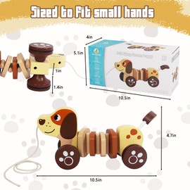 WoodenEdu Baby Toys Car,Wooden Pull Along Toddler Toy, Developmental Toy for 1 Year Old Girl Boy Birthday Gift