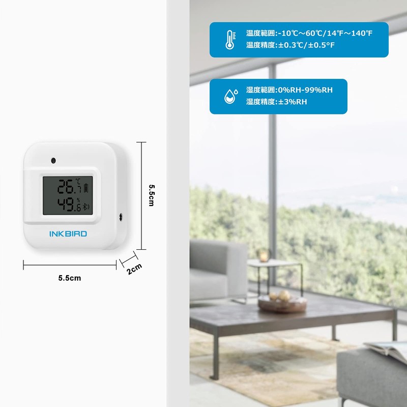 Inkbird Bluetooth Thermometer/Hygrometer Indoor Use, Temperature and Humidity Meter, External