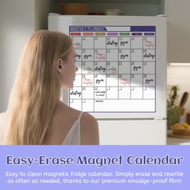 Magnetic Dry Erase Calendar for Refrigerator - Large Fridge Whiteboard Calendar with Dry Erase Markers & Eraser, Reusable Family Organization Planner for Kitchen, Office (17.7"x17.7")