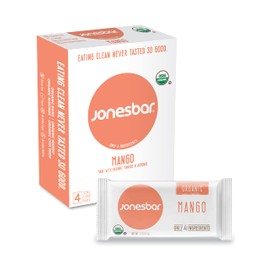 JONESBAR (Mango Almond, 4 Count (Pack of 1)), USDA Organic Fruit & Nut Bar, Non-GMO, Kosher, Vegan, Gluten Free, Simple Snack Bar