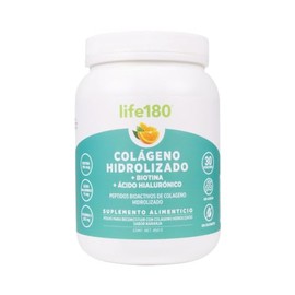 Life180, Colágeno Hidrolizado en Polvo sin Azúcar de 450 gr, 5gr de Colágeno por Porción, 30 Porciones, Péptidos Bioactivos, Adicionado con Vitamina C