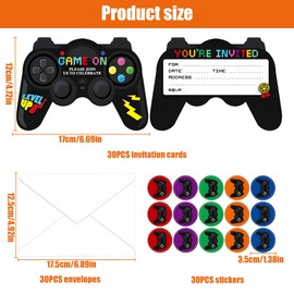 30PCS Birthday Party Invitation Card - Durable Video Game Controller Themed Cards, Perfect for Kids Birthday Party, Gaming Theme Celebration, Boys & Girls (Includes Envelopes & Stickers)