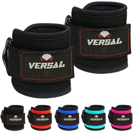 VERSAL Ankle Straps for Cable Machines Attachment Gym Ankle Cuff 7mm Padded Double D Weight Lifting Ankle Strap for Men Women,Glute Workouts,Leg Extensions,Curls,Booty Hip Abductors (Single, Black)