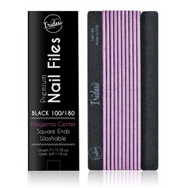 Professional Nail Files Black Washable Emery Boards 7 Inches Long Square End Serrated Edge 12 Fingernail Files Per Pack (100/180)