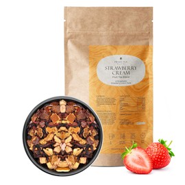 Prime Tea Strawberry-Cream - Exquisite Fruit Tisane, Premium Organic Loose Leaf, Delicious Herbal Tea Mix, Natural & Vegan, Caffeine-Free, Perfect for Hot & Iced Tea Enjoyment - 4 Ounce