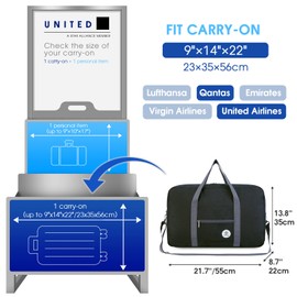 for Airlines Large Cabin Bag Foldable Travel Duffel Bag Holdall Tote Carry on Luggage Overnight for Women and Men 40L (Thick Series Black)