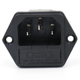Baomain IEC 320 C14 Male Plug IPZ-104 3 Pins PCB Panel Power Inlet Socket Connector with Fuse Holder AS-07 AC 250V 15A (5PCS)