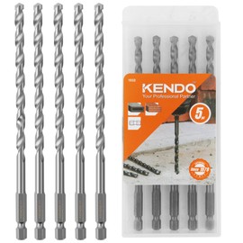 KENDO Hammer Drill Bits - Multi-Purpose 1/4" x 6" Rotary Carbide Drill Bit Set 5-Piece Carbide Tips for Concrete, Brick, Wood, Tile, for DIY Lovers