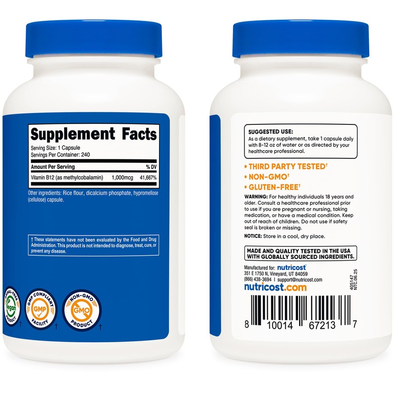 Nutricost.Vitamin B12,1000mcg 240 tablets