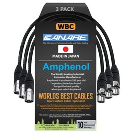 WORLDS BEST CABLES 3 Units - 6 Inch - Canare L-4E6S, Star Quad Balanced Male to Female Microphone Cables with Amphenol AX3M & AX3F Silver XLR Connectors - Custom Made