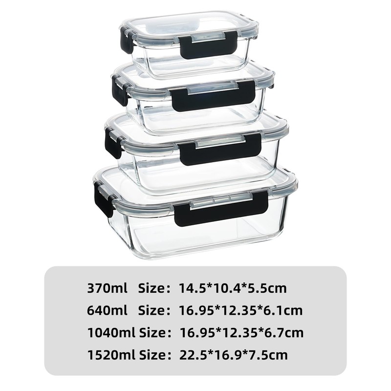 Pmssypl Glass Food Storage Containers with Airtight Locking Lids, 4-Piece