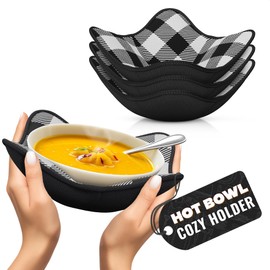 LIBERHAUS 4-Piece Microwave Bowl Holder Set – 7.5"x7.5" Microwave Bowl Holders for Hot Food, Black-and-White Checkered Fabric for Safe & Easy Handling – Machine Washable