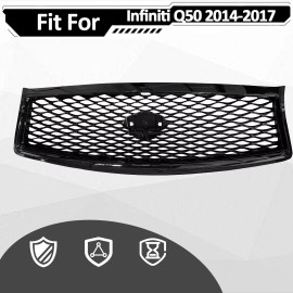 kspeed For Infiniti Q50 2014-2017 Front Bumper Upper Grille Gloss Black Grill ABS Grill