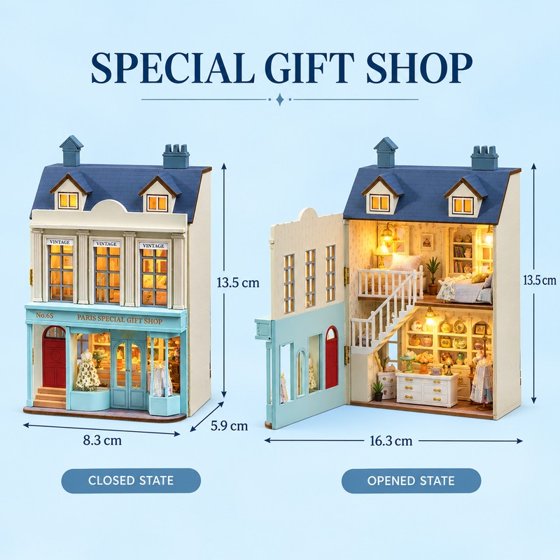 DIY Miniature House Kit with Furniture and LED Light, Wooden