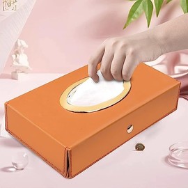 HOME ARCHIVE Faux Leather Car Deshboard Tissue Holder Box Rectangular Napkin Facial Tissues Holder Dispenser for Home Office Car Tissue Box Cover Decorative Container (Brown)