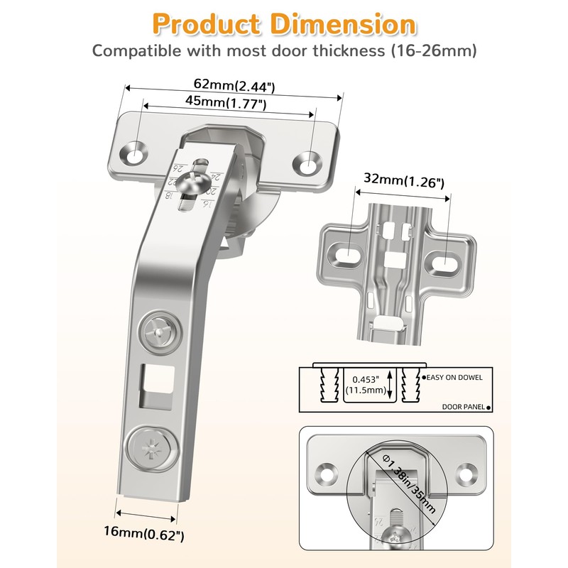 Chibery 2 Pack 135° Lazy Susan Hinges, Kitchen Corner Cabinets,