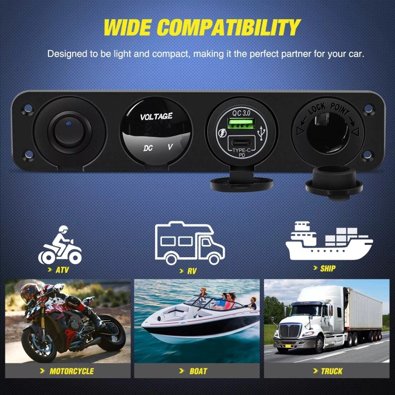 Nilight 4 in 1 ON/Off Charger Socket Panel PD Type