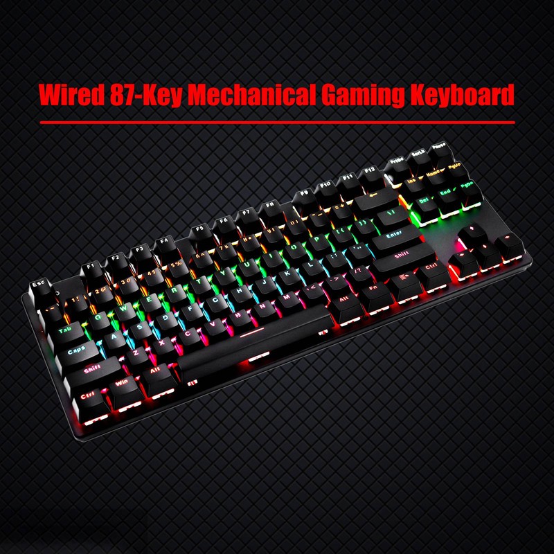 biojee Wired 87-Key Mechanical Gaming Keyboard Rainbow Backlit Keyboard For