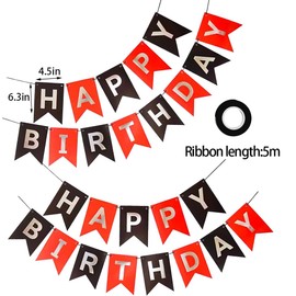 Birthday Decoration Set, Men Women Birthday Decoration, Black Red Happy Birthday Banner, Balloons DIY Party Paper Pompoms Tinsel Curtain for Boys Girls Birthday Decoration Party Supplies