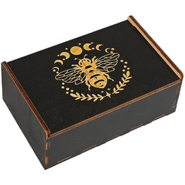 CREATCABIN Wooden Tarot Card Boxes Tarot Card Case Witch Box Black Bees Card Holder Box with Sliding Lid Trinket Box Decorative Storage Bin for Divination Jewelry Witchcraft 3.5x5.4x2Inch