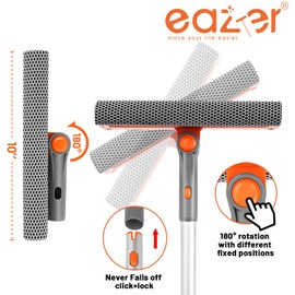 Eazer 46'' Professional Window Cleaner Tool, 2-in-1 Rotatable Squeegee for Window Cleaning Kit, Window Washing Equipment Kit with Threaded Extension Pole(20''-46'') for Shower/Windshield.