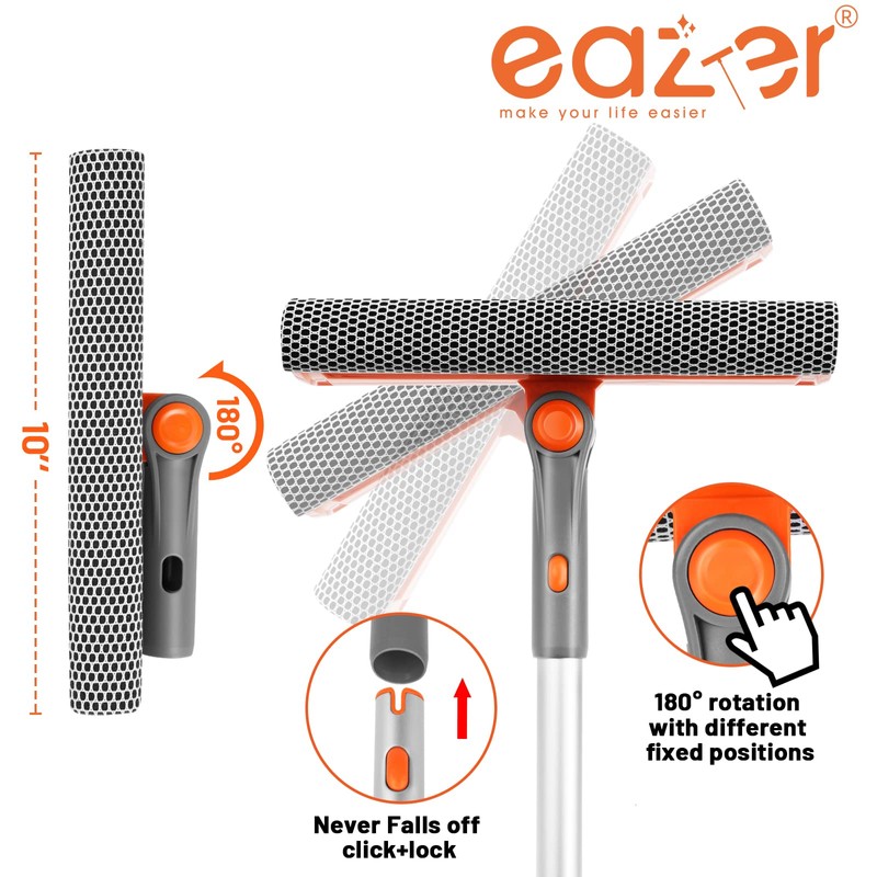 Eazer 46'' Professional Window Cleaner Tool, 2-in-1 Rotatable Squeegee for