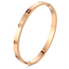 YAISZYW 18K Gold-Plated Cubic Zirconia Women's Bracelet, Stainless Steel Love and Friendship Bracelet, Mother's Day, Father's Day, Valentine's Day Gifts (Cross+Zircon+Rose Gold)