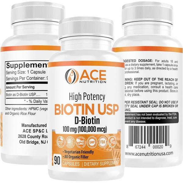 High Potency Biotin USP – 100mg (100,000mcg): Premium D-Biotin Supplement