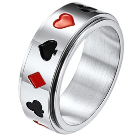 JewelryWe Stainless Steel Spinner Playing Poker Card Ring Rotating Anxiety Relief Ring Fidget Ring Bands for Men Women,Silver (US8)