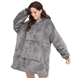 Lostrain Blanket Hoodie, Oversized Oodie Sherpa Wearable Super Soft Warm Cozy with Giant Hoody Plush Fleece Big Pocket Fit for Adults Men Women Teens One Size Indoor Outdoor-Grey