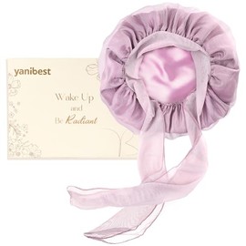YANIBEST Silk Bonnet for Sleeping Women, Satin Lined Hair Bonnet with Breathable Tie Band for Curly Hair, Head Wrap Cap, Purple
