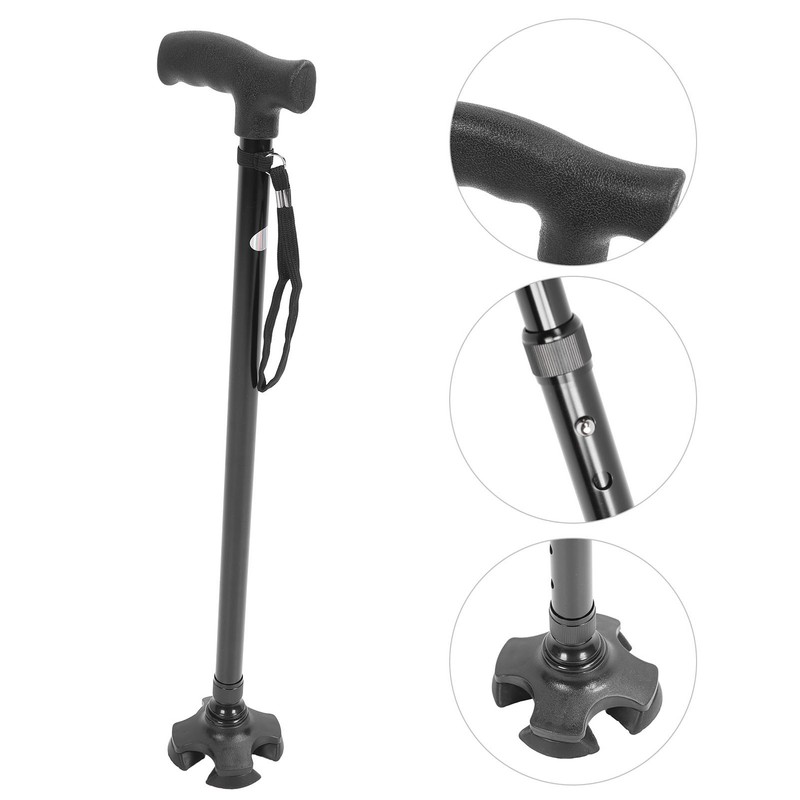 Quad Cane Adjustable Height Anti Slip Lightweight Retractable Senior Walking