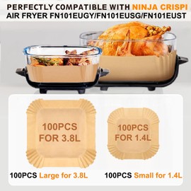 Pack of 200 Hot Air Fryer Baking Paper for Ninja CRISPi Portable Airfryer FN101EUGY, Baking Paper for Hot Air Fryer 3.8L & 1.4L FN101EUSG, Heat Resistant Non-Stick Airfryer Accessories for FN101EUST