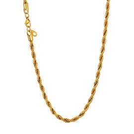 U7 Classic cord chain for men and women, stainless steel, 18 carat gold plated, link chain, hip-hop chain, 3/6/9 mm wide, braid chain for men, boys, in 46/51/55/61/66/71/76 cm, Stainless Steel