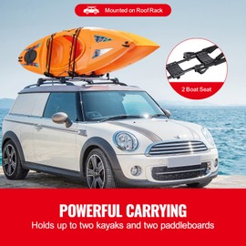 HappyBuy 1 Pair J-Bar Kayak Roof Rack - Soft, Quick Folding. Top Mount Tie Down Carrier. Fits Car, SUV, Truck. Holds 1 Kayak.