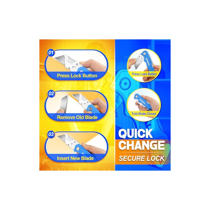 Box Cutter, Quick Change Folding Box Cutter with Clip, Folding