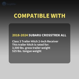 TangMiGe Class 3 Trailer Hitch, 2-Inch Receiver, Compatible with Crosstrek 2018 2019 2020 2021 2022 2023 2024