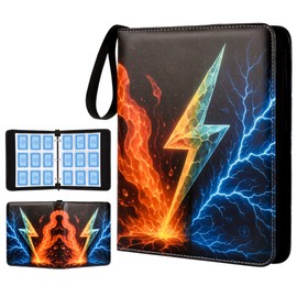 Trading Card Binder Album with Sleeves, Double Sided Pocket Collection Holder Case for Collectible Albums Card Folder for MTG, TCG, Sports Cards (Lightning Bolt, 9 Pockets)
