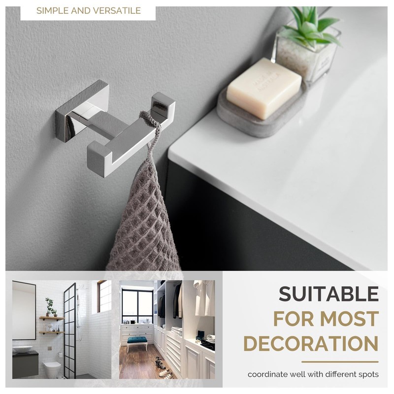 Angle Simple Double Towel Hook Polished Chrome, 304 Stainless Steel
