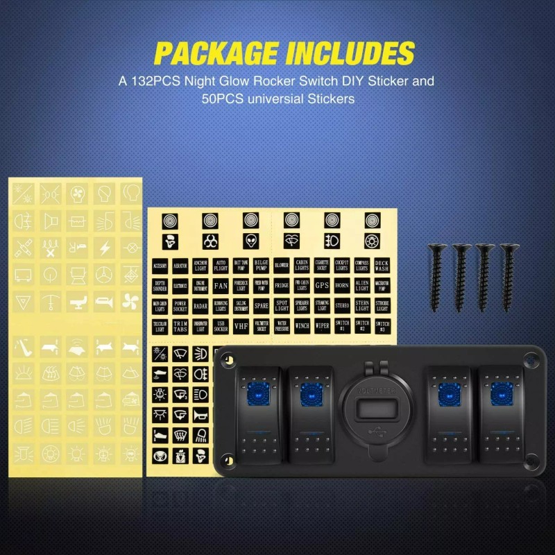 Nilight 4 Gang Rocker Switch Panel QC3.0 Dual USB Charger